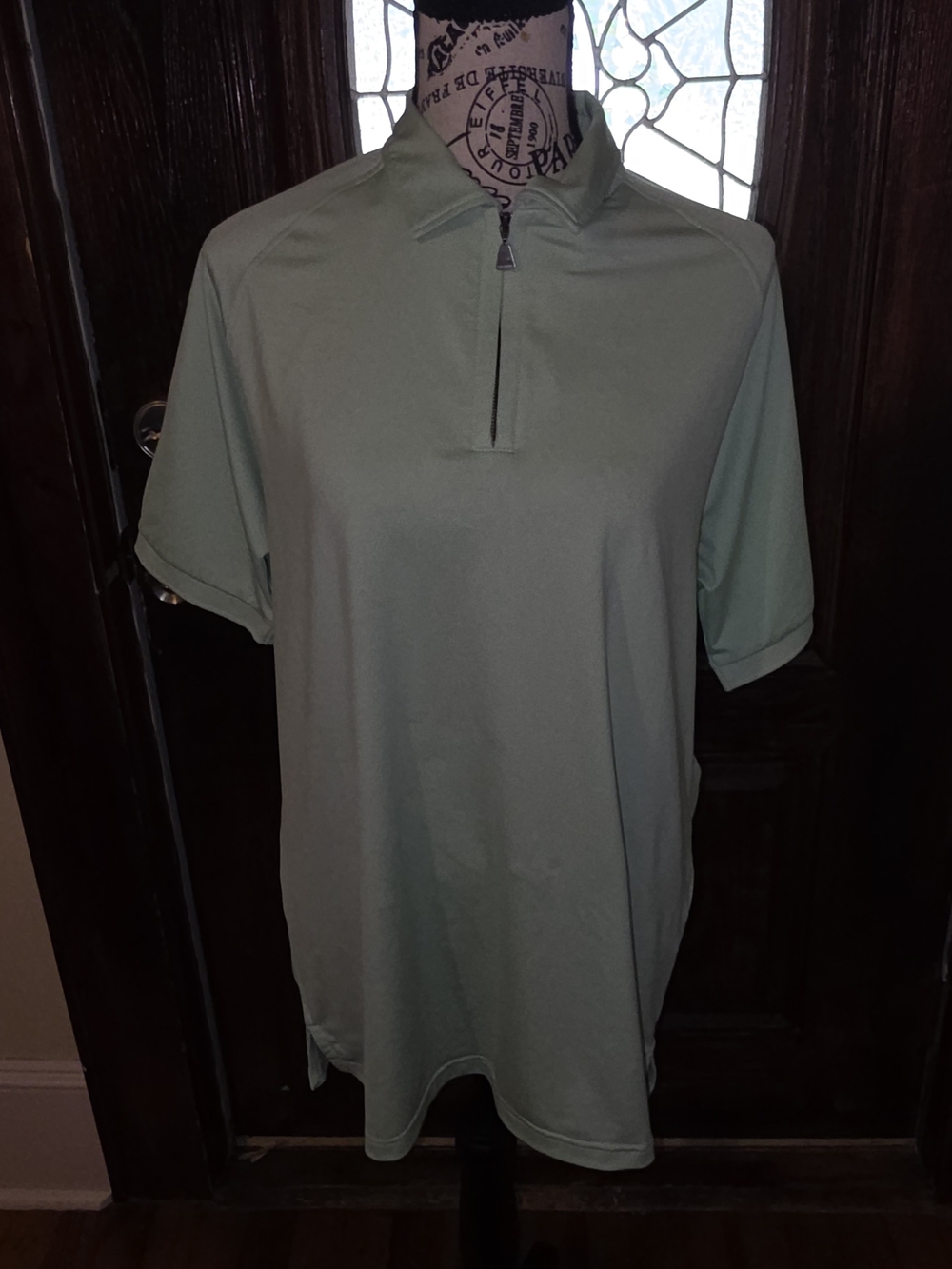 Murano Short-Sleeve Zip Polo in Sage Green Large